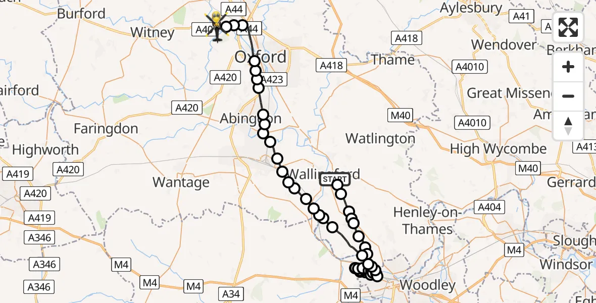 Flight route Police Helicopter Crowmarsh Gifford - Cassington, 17 May 2026, 14:04