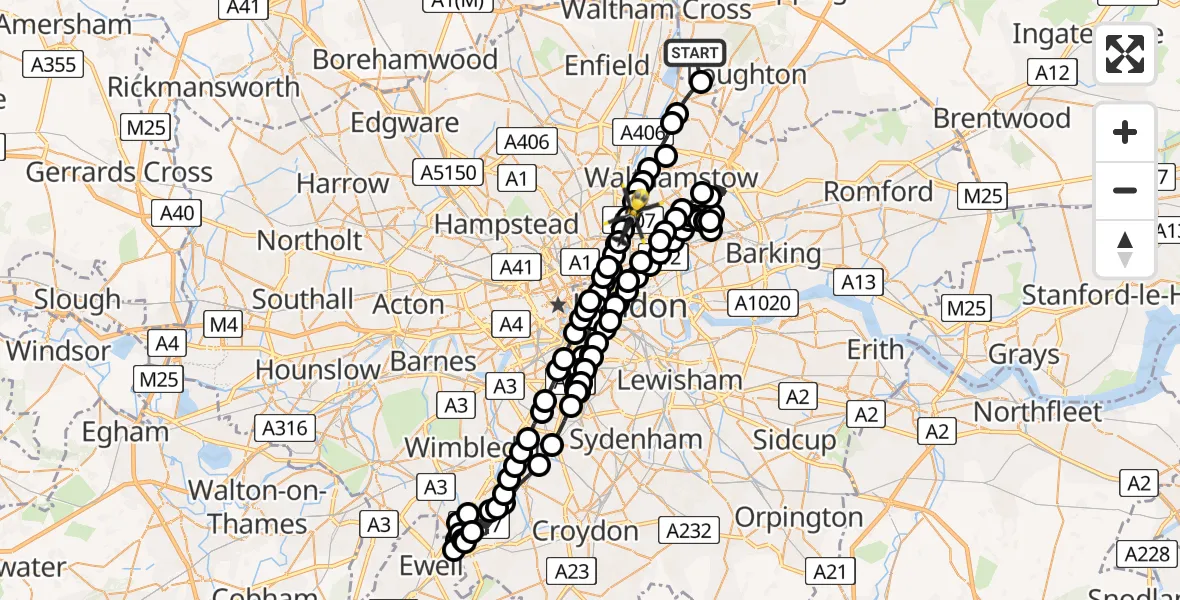 Flight route Police Helicopter Sewardstonebury - Barley Court, 17 May 2026, 14:20