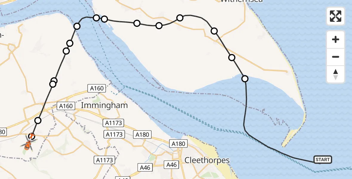 Flight route Coastguard Helicopter North Sea - Humberside Airport, 17 May 2026, 14:22