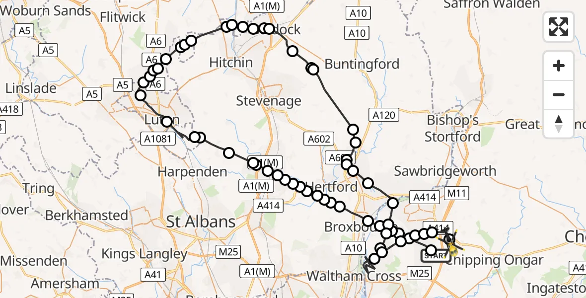 Flight route Police Helicopter North Weald Bassett - North Weald Airfield, 17 May 2026, 14:39