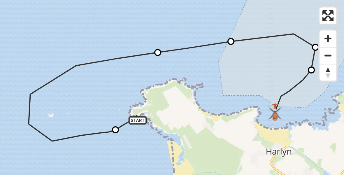 Flight route Coastguard Helicopter Constantine Bay - Harlyn, 17 May 2026, 14:44