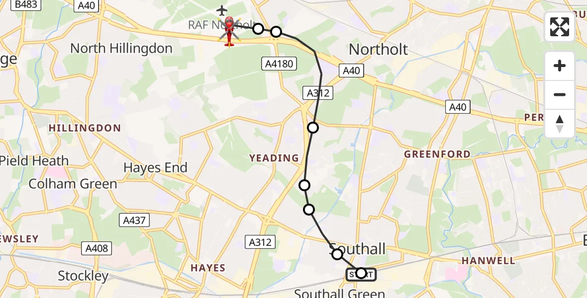 Flight route Air Ambulance Helicopter Ealing - RAF Northolt, 17 May 2026, 14:50