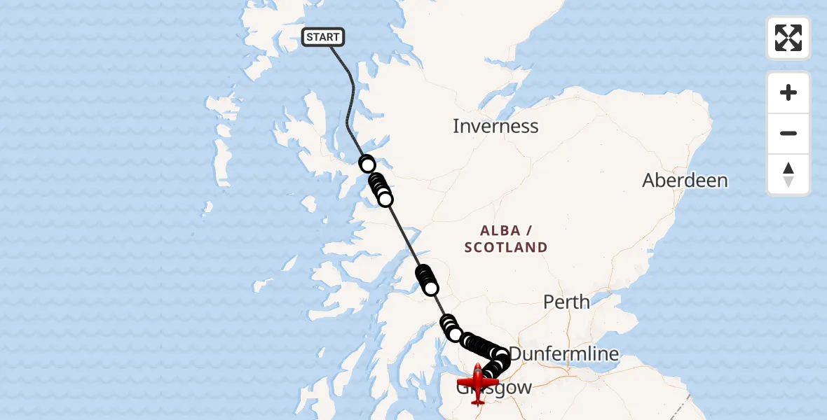 Flight route Air Ambulance Aircraft Inner Seas - Glasgow Airport, 17 May 2026, 15:13