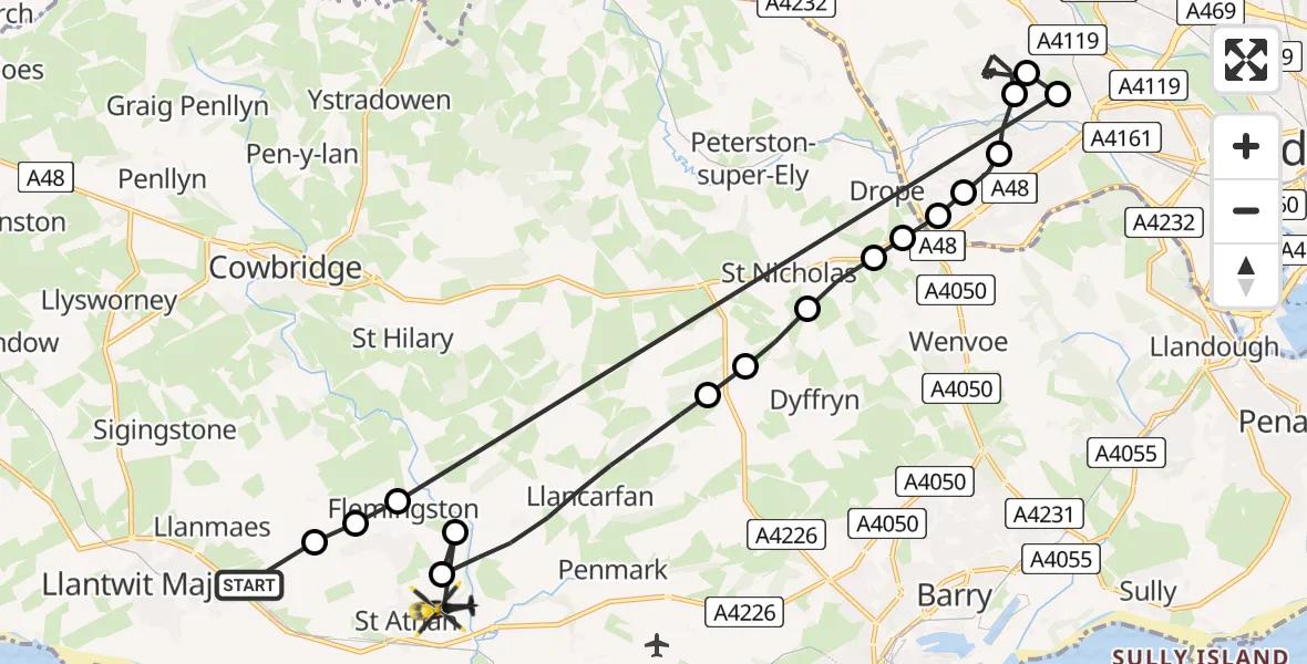 Flight route Police Helicopter Boverton - St Athan, 17 May 2026, 15:29
