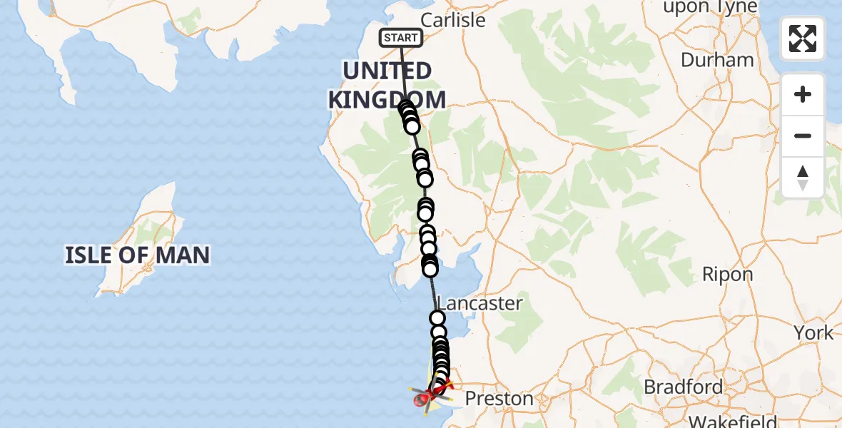 Flight route Air Ambulance Helicopter Lessonhall - Common Edge, 17 May 2026, 15:30