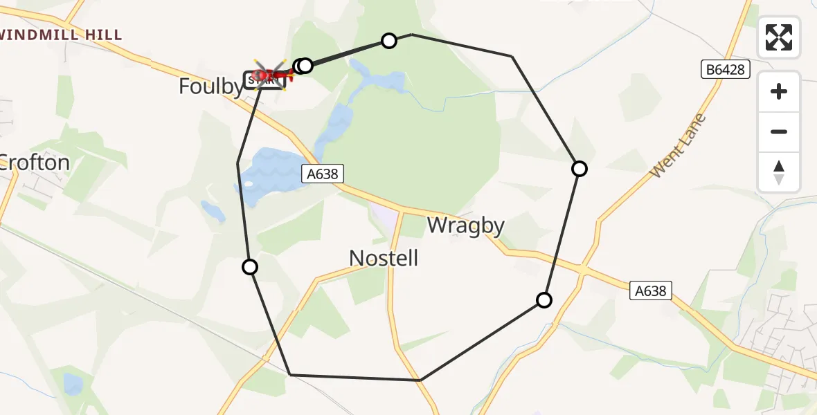 Flight route Air Ambulance Helicopter YAA Nostell Helicopter Port - YAA Nostell Helicopter Port, 17 May 2026, 15:42