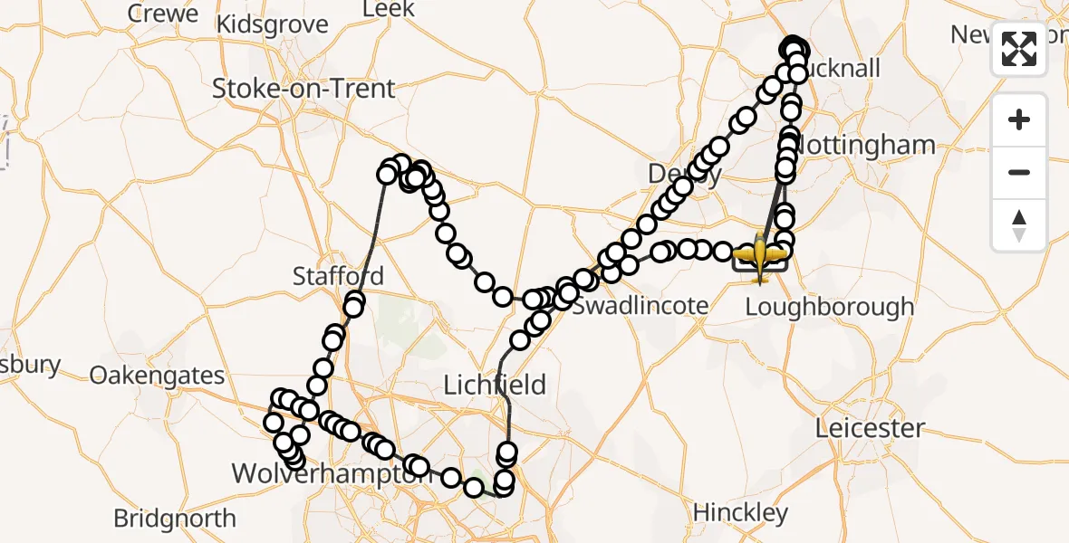 Flight route Police Aircraft East Midlands Airport - East Midlands Airport, 17 May 2026, 16:04