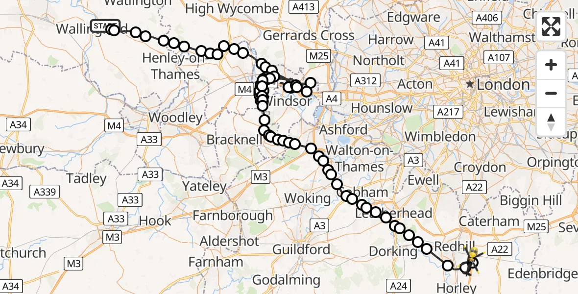 Flight route Police Helicopter RAF Benson - South Nutfield, 17 May 2026, 16:05