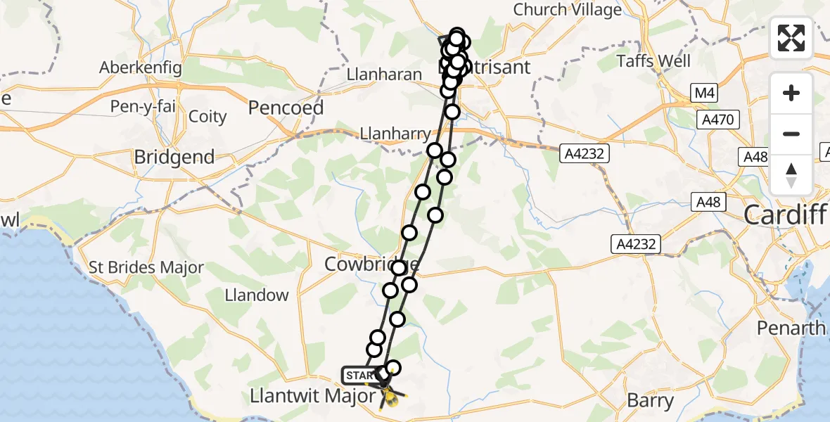 Flight route Police Helicopter Eglwys Brewis - MOD St Athan, 17 May 2026, 16:10