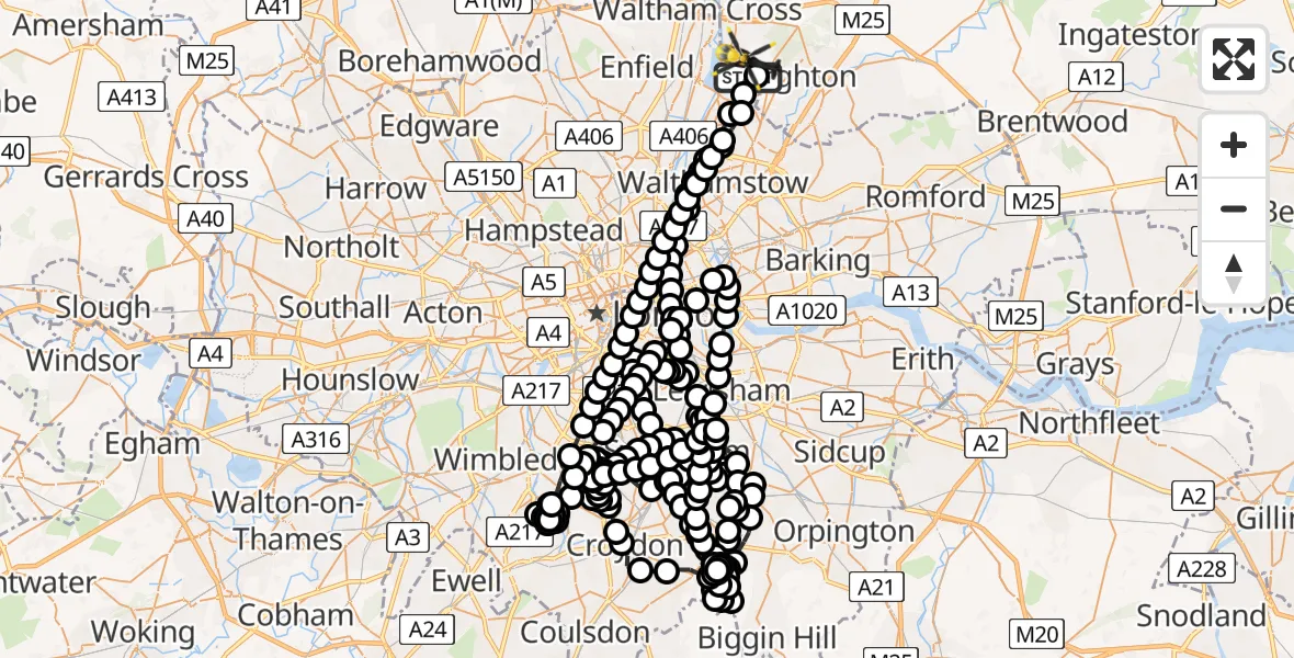 Flight route Police Helicopter Sewardstonebury - Sewardstonebury, 17 May 2026, 16:31