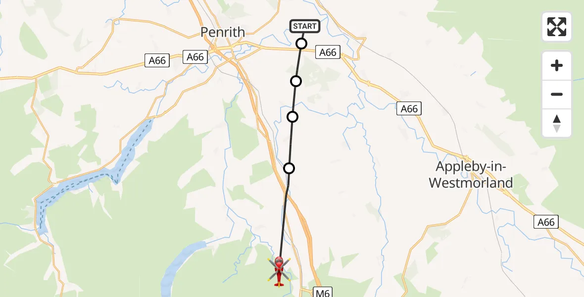 Flight route Air Ambulance Helicopter Edenhall - Keld, 17 May 2026, 17:07