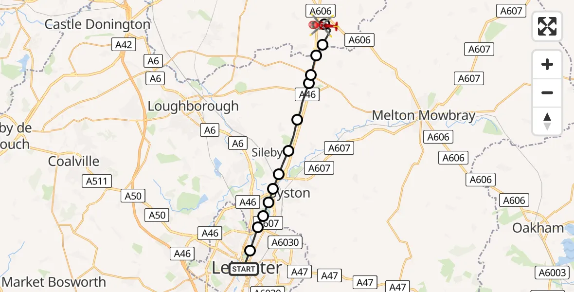 Flight route Air Ambulance Helicopter Black Friars - Nottingham Heliport, 17 May 2026, 17:14