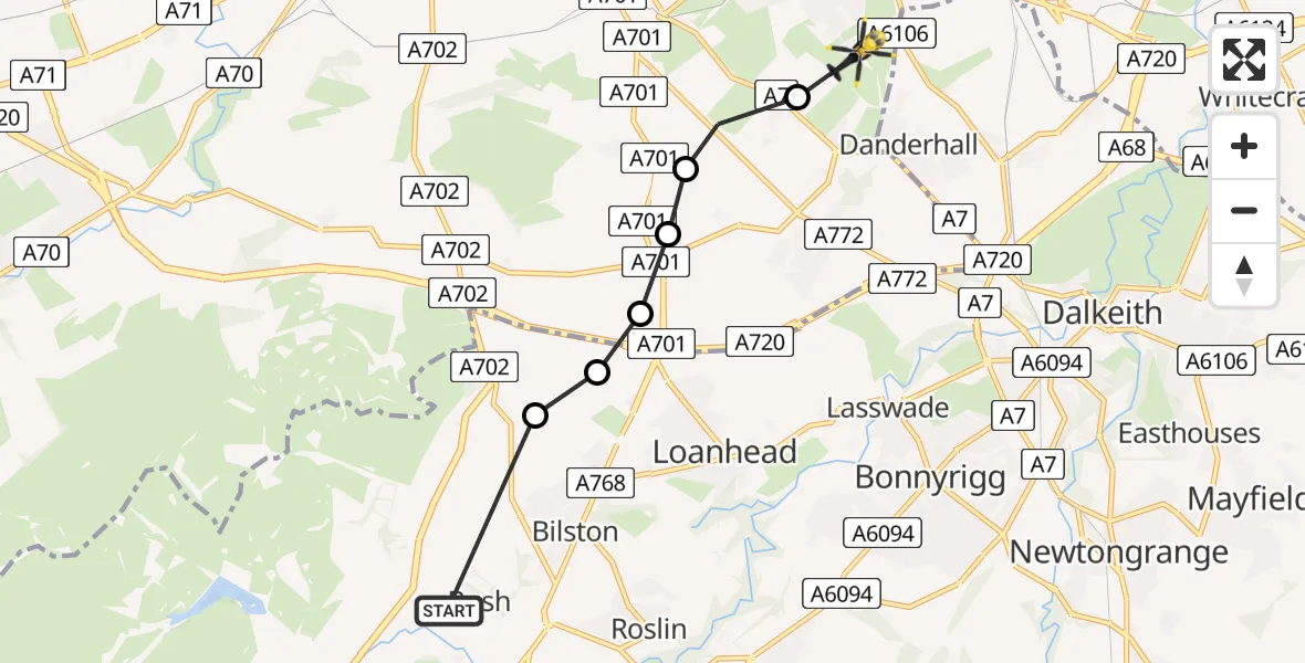 Flight route Police Helicopter Bush - Niddrie, 17 May 2026, 17:14