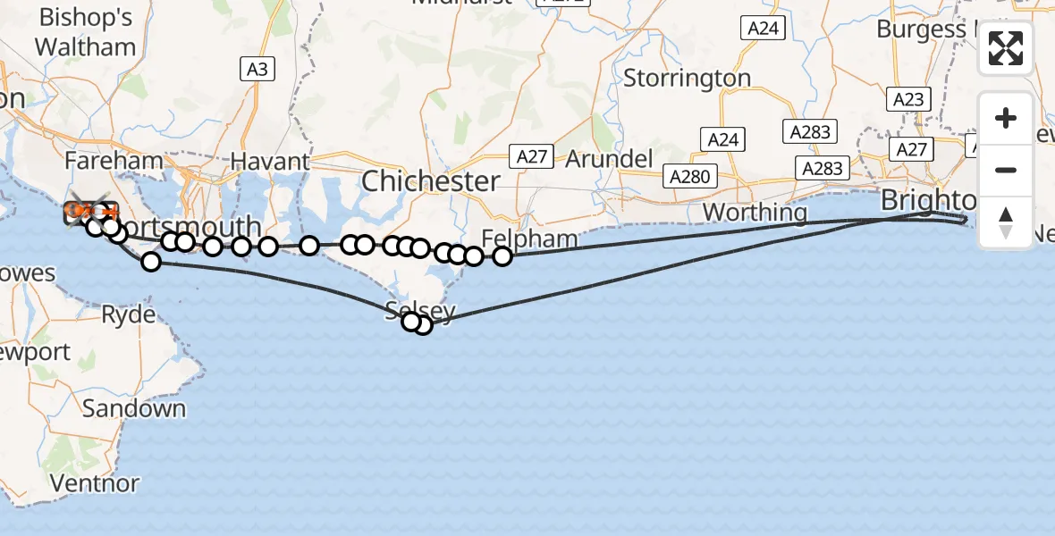 Flight route Coastguard Helicopter Solent Airport - Solent Airport, 17 May 2026, 17:14