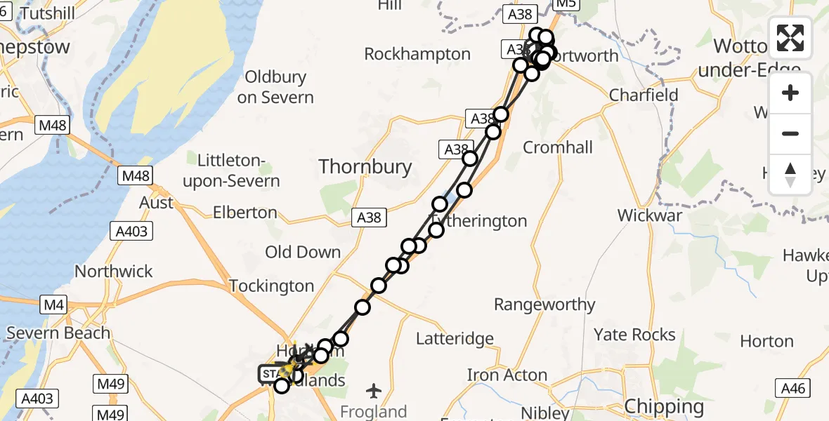 Flight route Police Helicopter Almondsbury Helicopter Base - Almondsbury Helicopter Base, 17 May 2026, 17:35