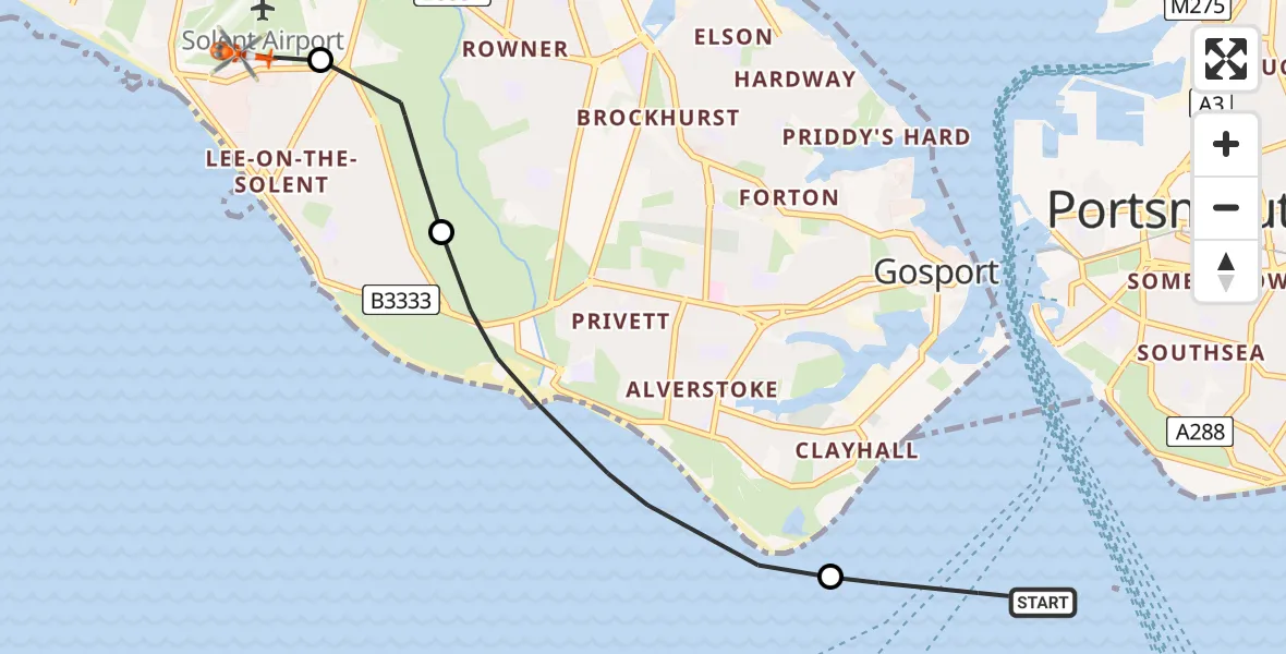 Flight route Coastguard Helicopter English Channel - Solent Airport, 17 May 2026, 18:04