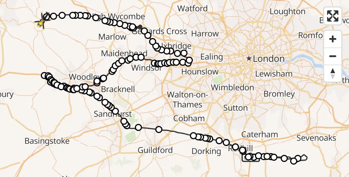 Flight route Police Helicopter South Nutfield - Benson, 17 May 2026, 18:24