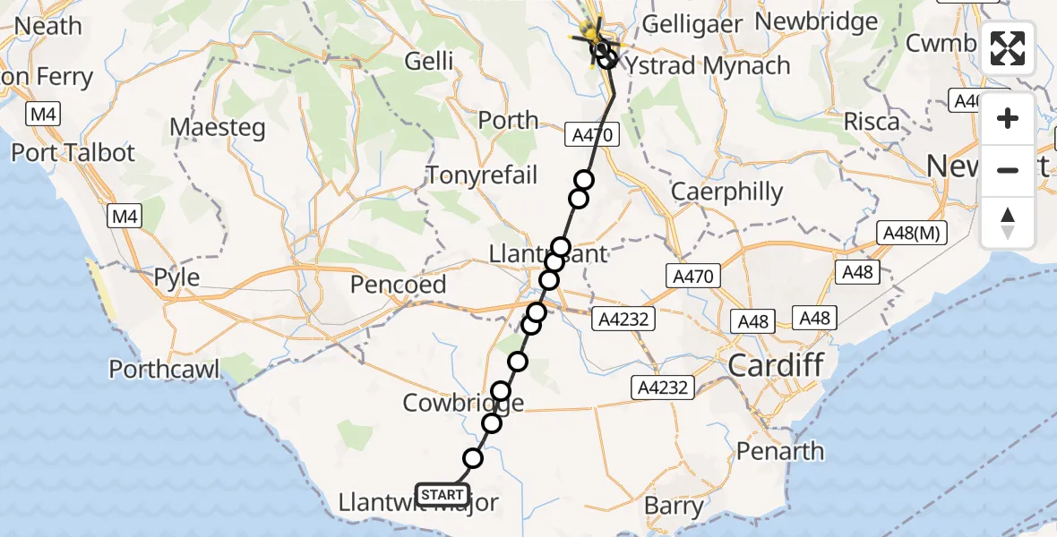 Flight route Police Helicopter Llanmaes - Abercynon, 17 May 2026, 18:34