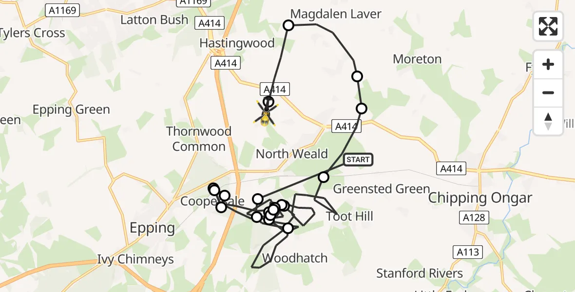 Flight route Police Helicopter Epping Forest - North Weald Airfield, 17 May 2026, 18:38
