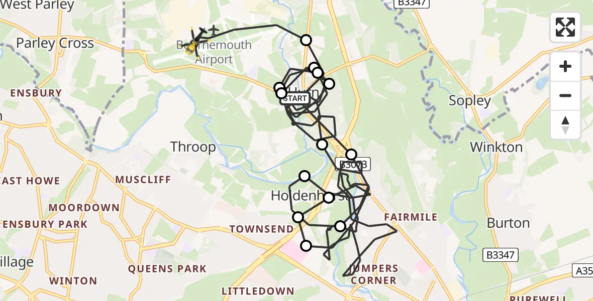Flight route Police Helicopter Hurn - Bournemouth Airport, 17 May 2026, 18:40