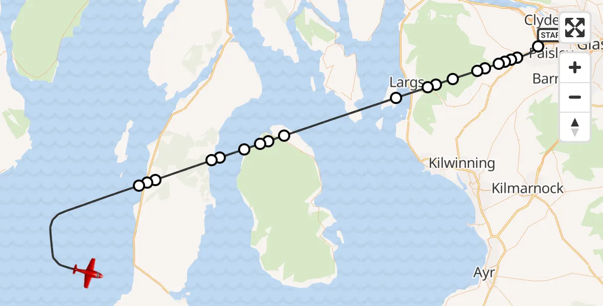 Flight route Air Ambulance Aircraft Glasgow Airport - Inner Seas, 17 May 2026, 19:25