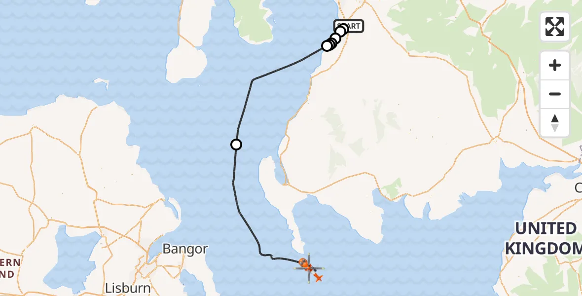 Flight route Coastguard Helicopter Glasgow Prestwick Airport - Irish Sea, 17 May 2026, 19:44