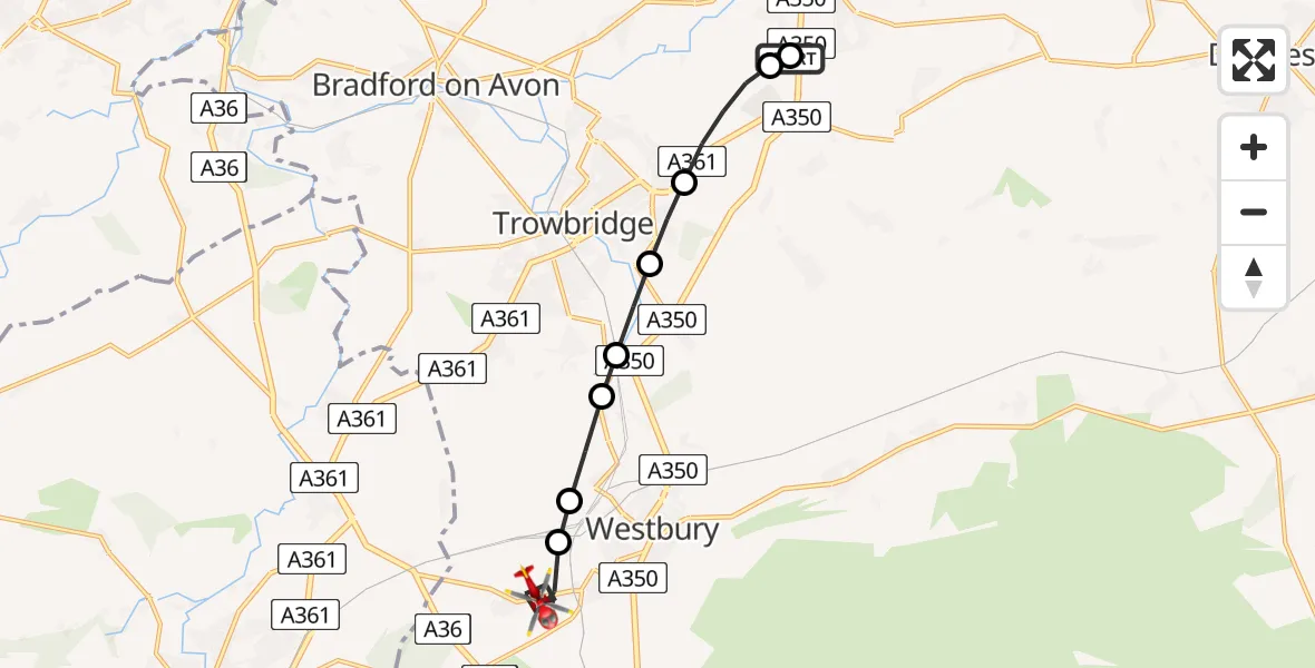 Flight route Air Ambulance Helicopter Wiltshire Air Ambulance - Dilton Marsh, 17 May 2026, 19:59