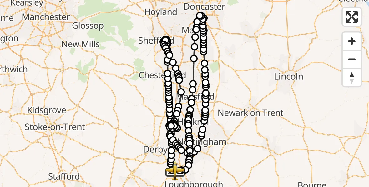 Flight route Police Aircraft East Midlands Airport - East Midlands Airport, 17 May 2026, 20:26