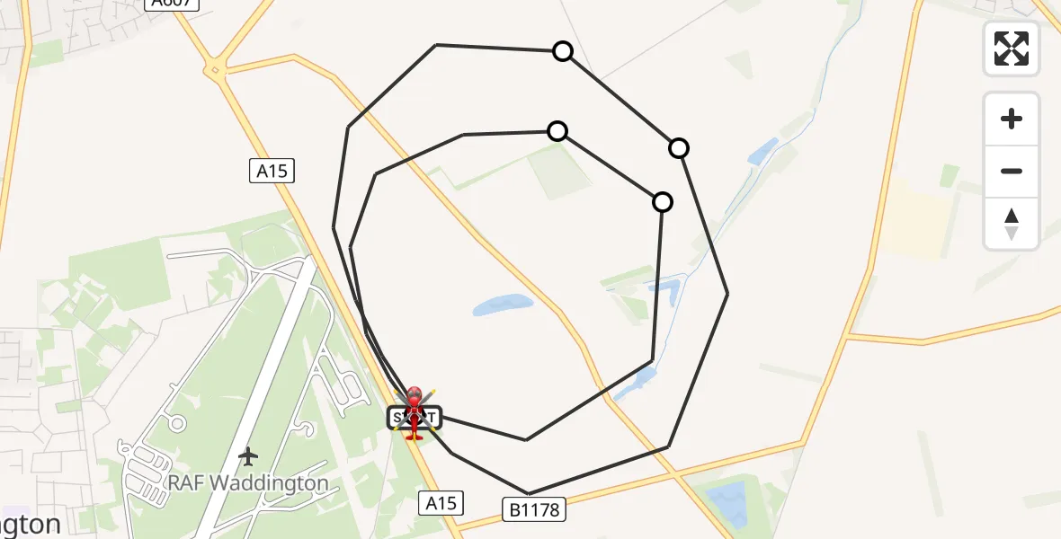 Flight route Air Ambulance Helicopter RAF Waddington - North Kesteven, 17 May 2026, 21:08
