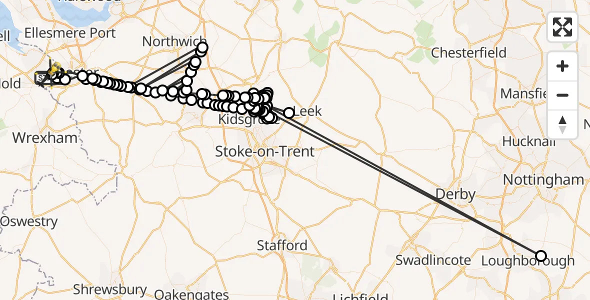 Flight route Police Helicopter Hawarden Airport - Saltney Ferry, 17 May 2026, 22:00
