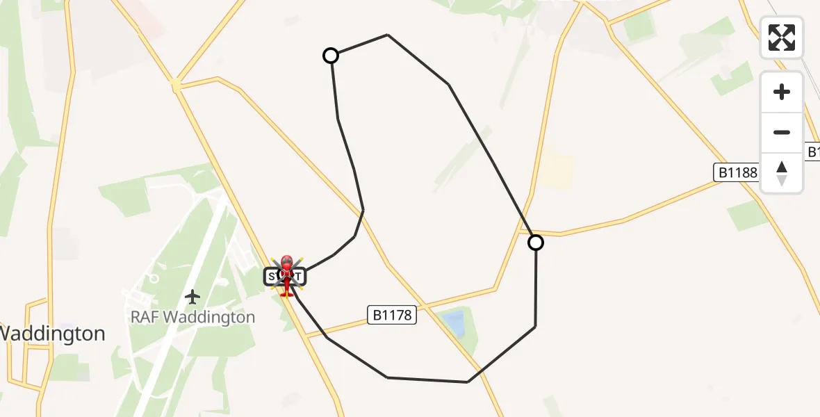 Flight route Air Ambulance Helicopter RAF Waddington - North Kesteven, 17 May 2026, 22:53