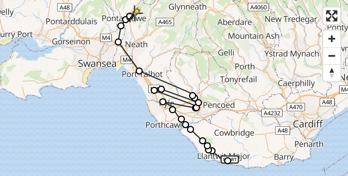 Flight route Police Helicopter Boverton - Cilybebyll, 17 May 2026, 22:55