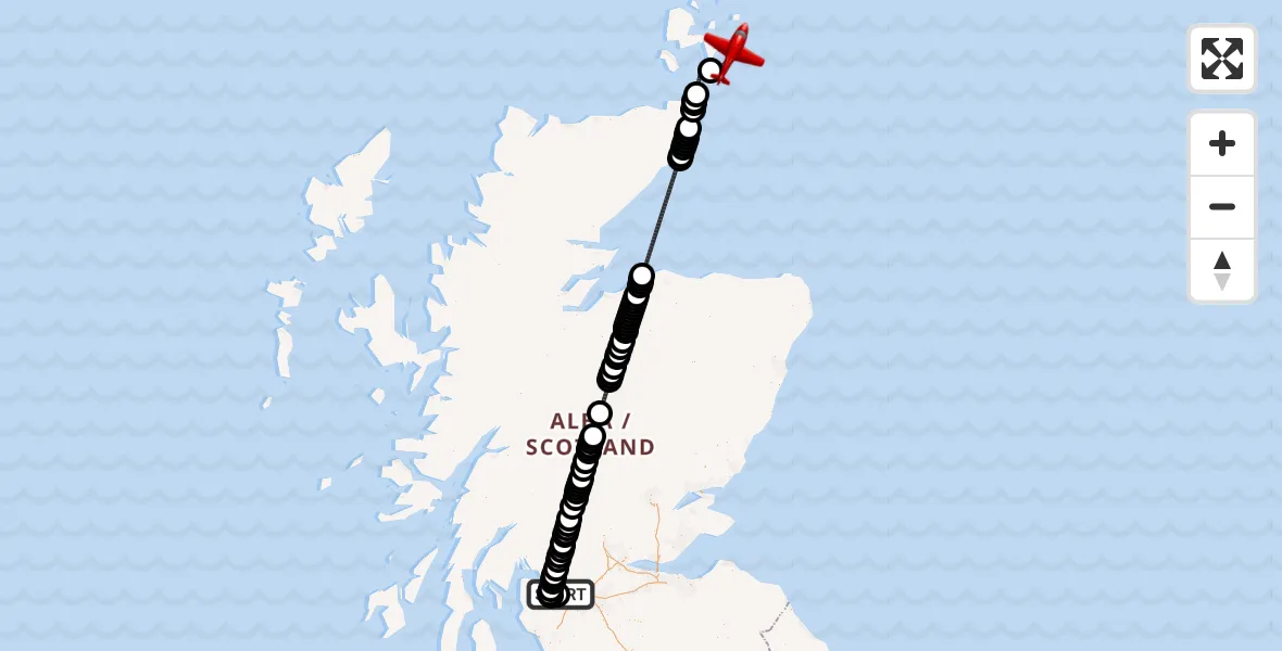 Flight route Air Ambulance Aircraft Glasgow Airport - North Sea, 17 May 2026, 23:13