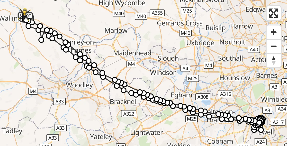 Flight route Police Helicopter RAF Benson - Benson, 17 May 2026, 23:15