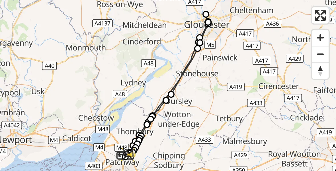 Flight route Police Helicopter Almondsbury Helicopter Base - Almondsbury Helicopter Base, 18 May 2026, 00:16