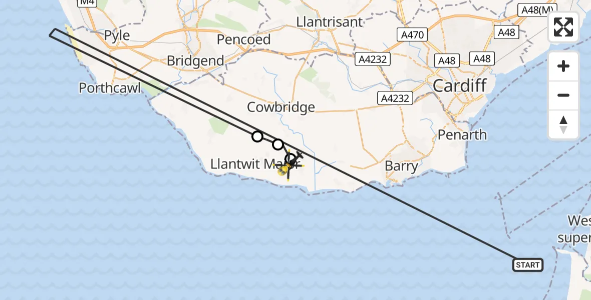 Flight route Police Helicopter Bristol Channel - MOD St Athan, 18 May 2026, 00:32