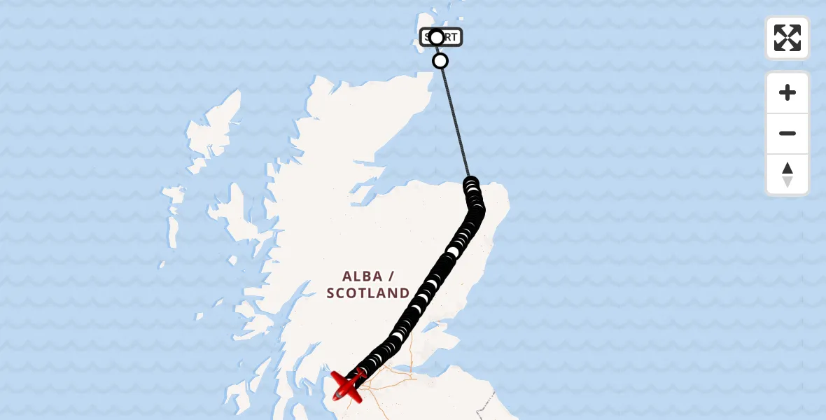 Flight route Air Ambulance Aircraft Kirkwall - Glasgow Airport, 18 May 2026, 00:40