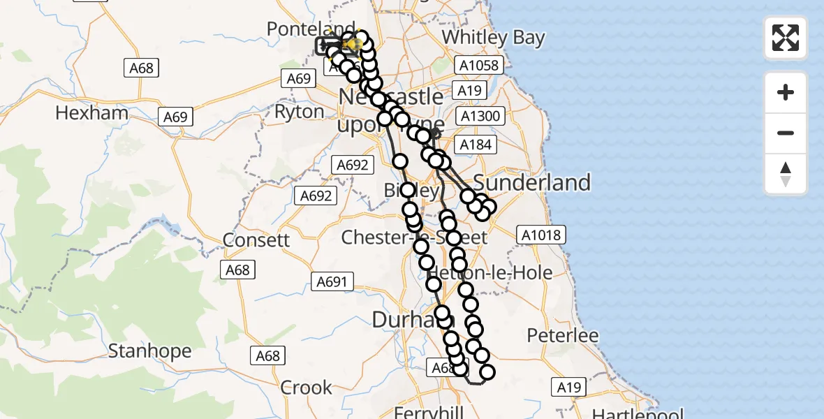 Flight route Police Helicopter Newcastle International Airport - Newcastle International Airport, 18 May 2026, 03:08