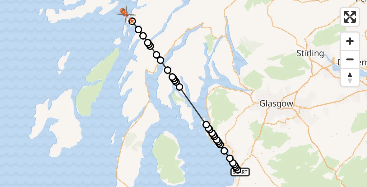 Flight route Coastguard Helicopter Glasgow Prestwick Airport - Inner Seas, 18 May 2026, 05:22