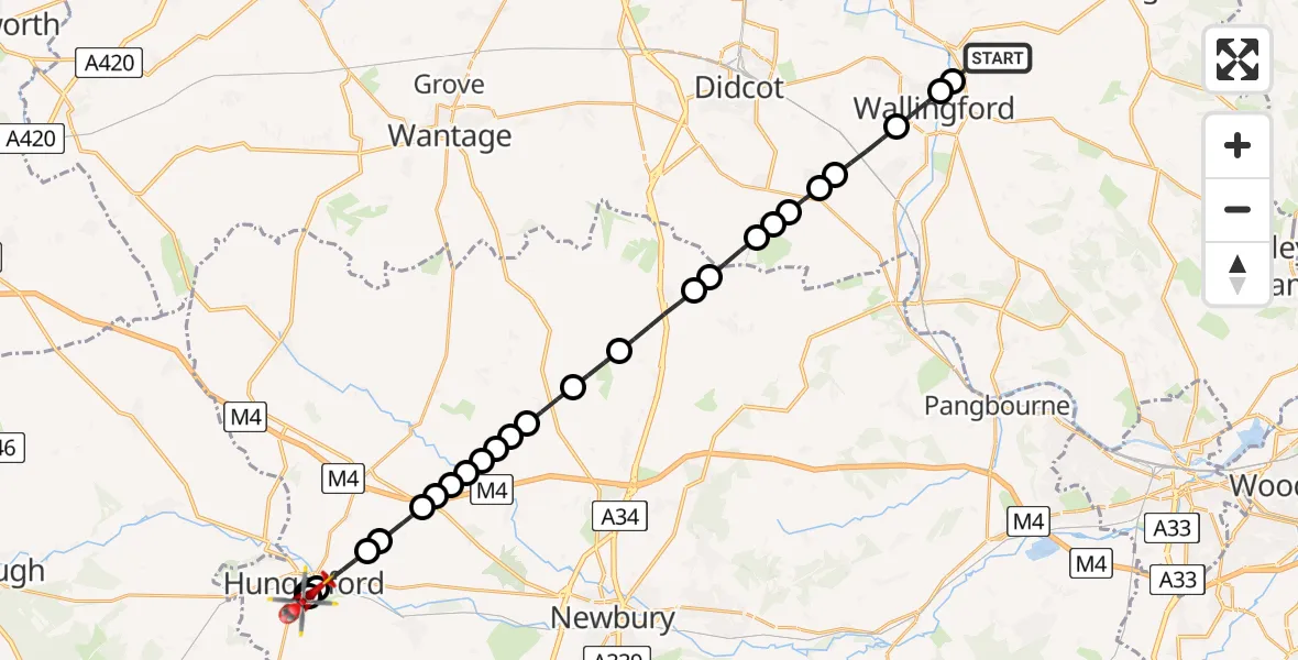 Flight route Air Ambulance Helicopter RAF Benson - Hungerford, 18 May 2026, 08:16