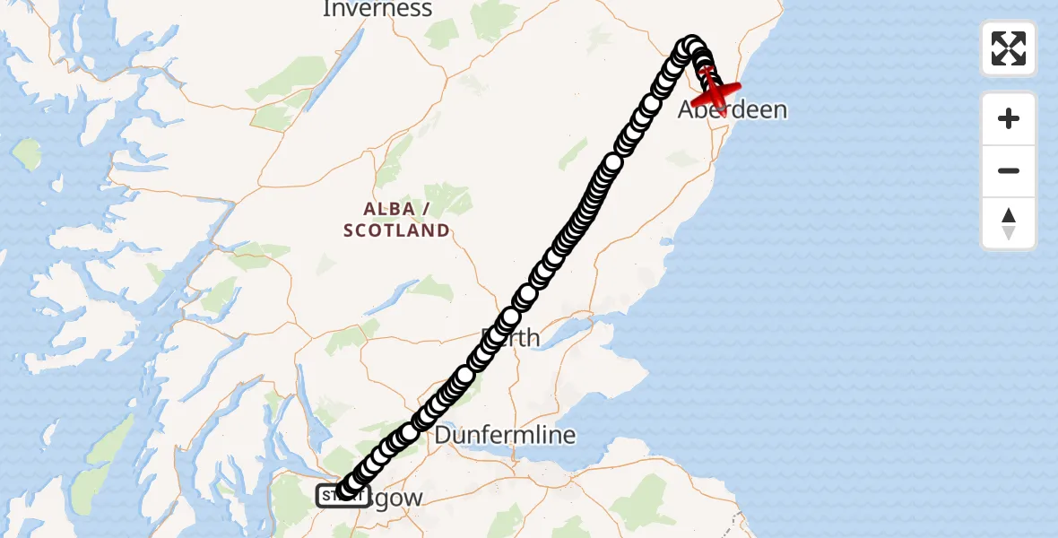 Flight route Air Ambulance Aircraft Glasgow Airport - Aberdeen International Airport, 18 May 2026, 08:48