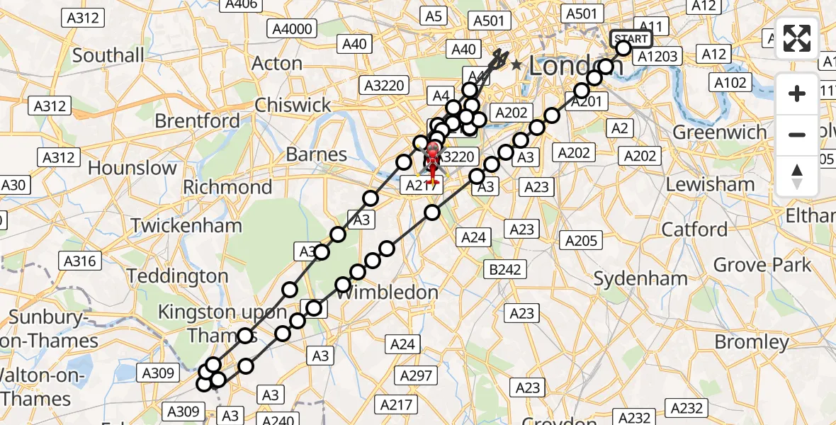 Flight route Air Ambulance Helicopter Royal London Hospital - London Heliport, 18 May 2026, 09:26