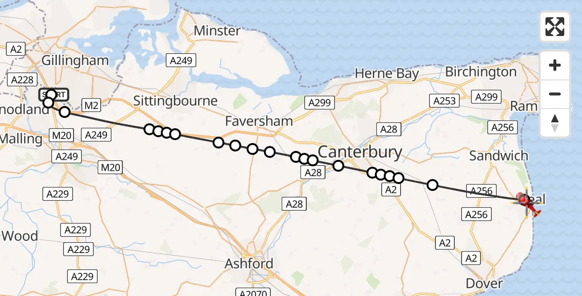 Flight route Air Ambulance Helicopter Rochester Airport - Deal, 18 May 2026, 09:38