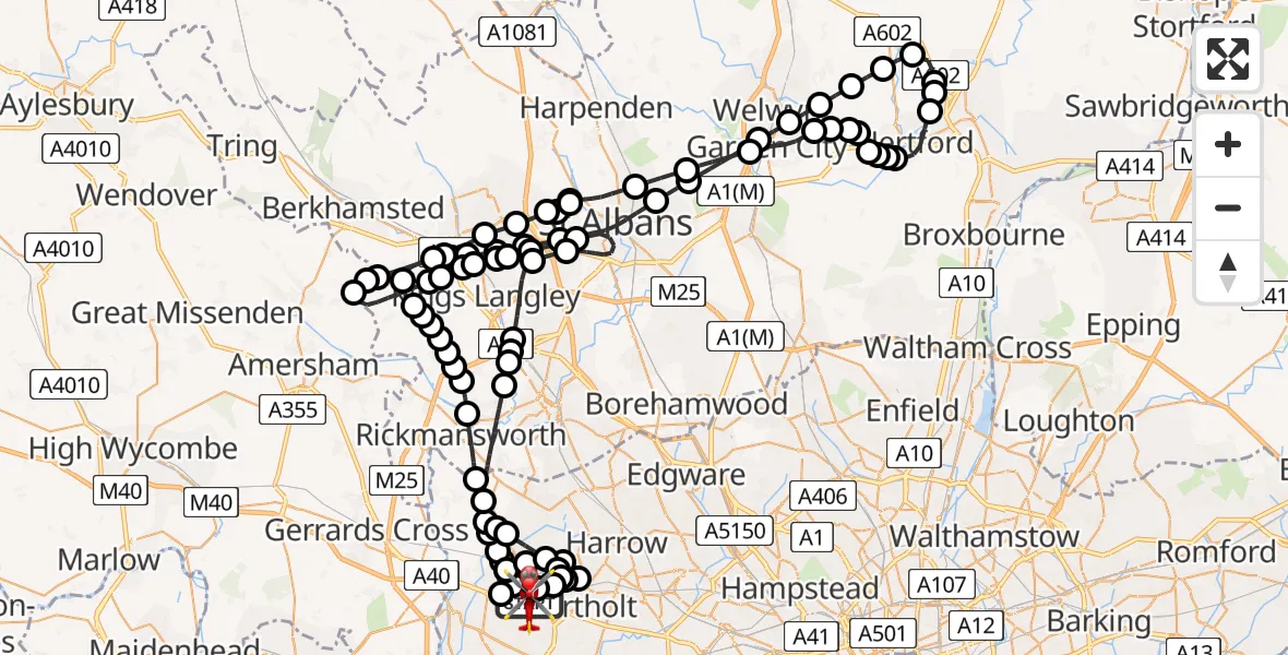 Flight route Air Ambulance Helicopter RAF Northolt - RAF Northolt, 18 May 2026, 09:52