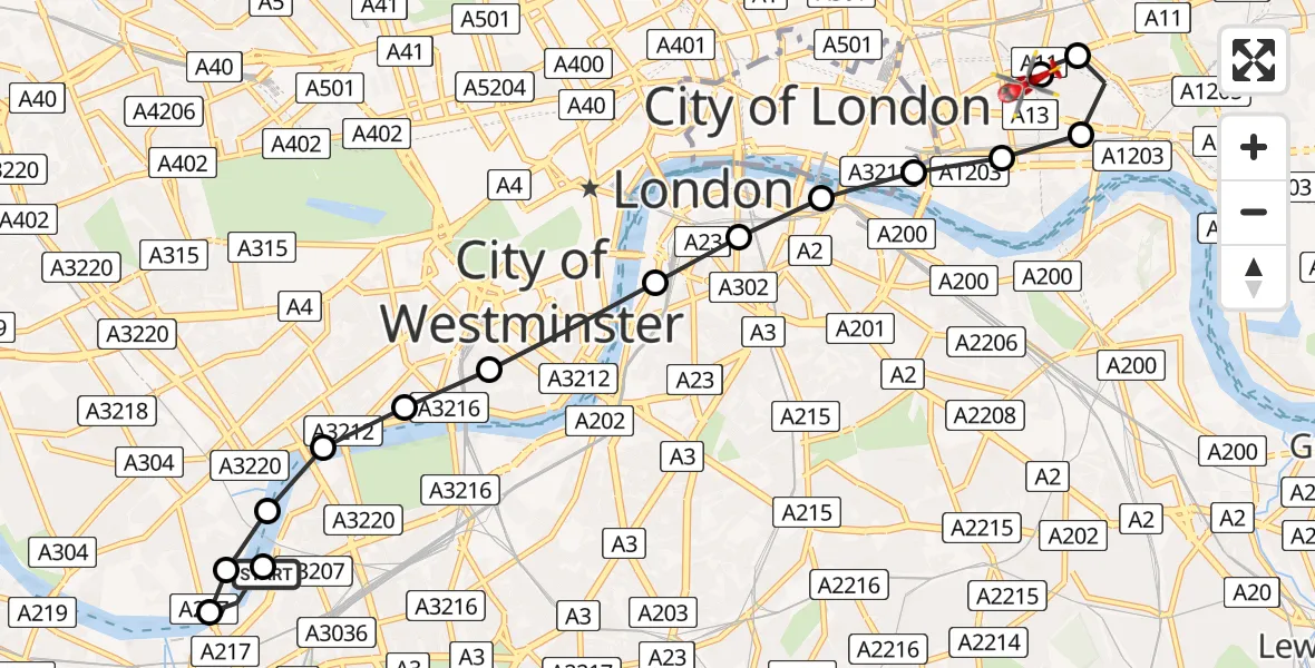 Flight route Air Ambulance Helicopter London Heliport - Royal London Hospital, 18 May 2026, 10:32