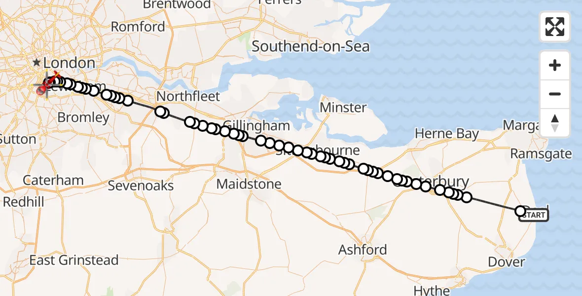 Flight route Air Ambulance Helicopter Deal - Kings College London Hospital, 18 May 2026, 10:48