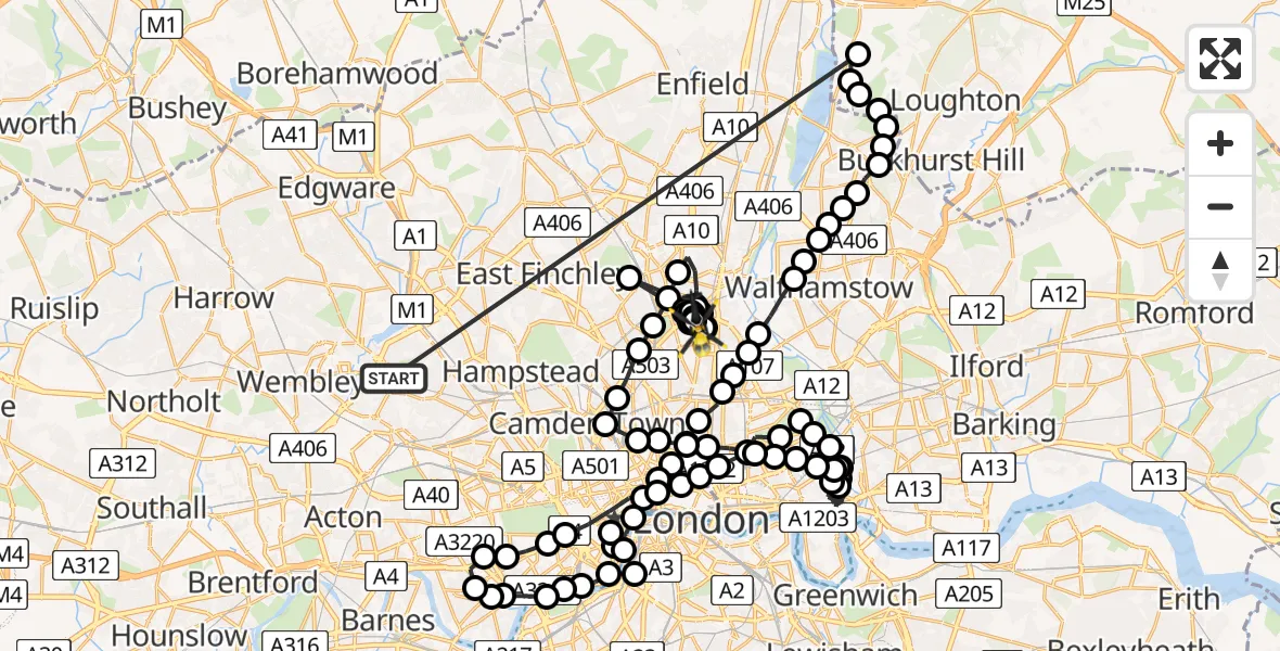 Flight route Police Helicopter Dollis Hill - West Green, 18 May 2026, 12:34