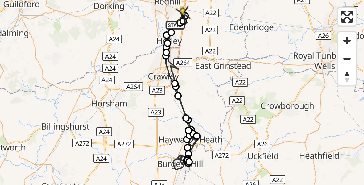 Flight route Police Helicopter Salfords - South Nutfield, 18 May 2026, 12:35
