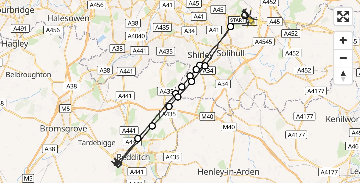 Flight route Police Helicopter Solihull - Birmingham Airport, 18 May 2026, 12:36