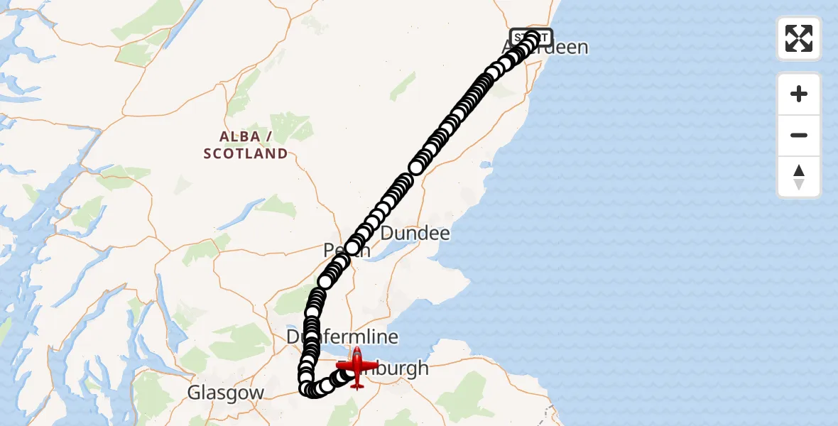 Flight route Air Ambulance Aircraft Aberdeen International Airport - Edinburgh Airport, 18 May 2026, 12:50